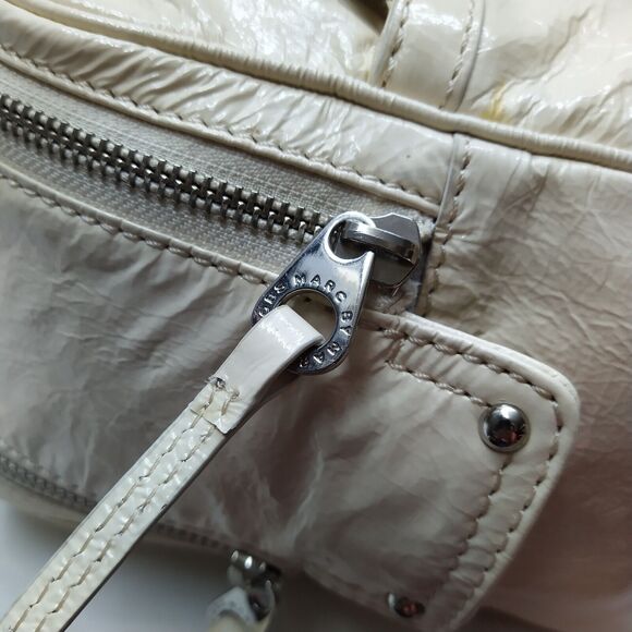 Marc By Marc Jacobs Ivory Patent Leather Pocket Dual Zipper Closure Satchel Bag - Picture 14 of 16